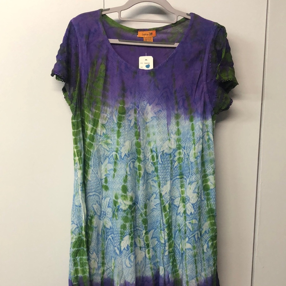 Sakkas Tie Dye Printed Free size Embroidered sleeves sun dress